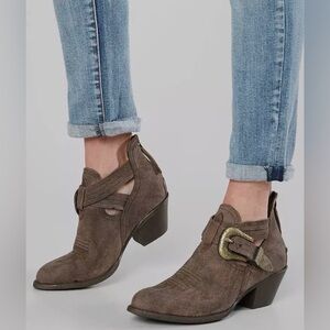 Ariat Dulce Leather Western Ankle Boot Brown w Buckles and Cutouts 37 / 6.5